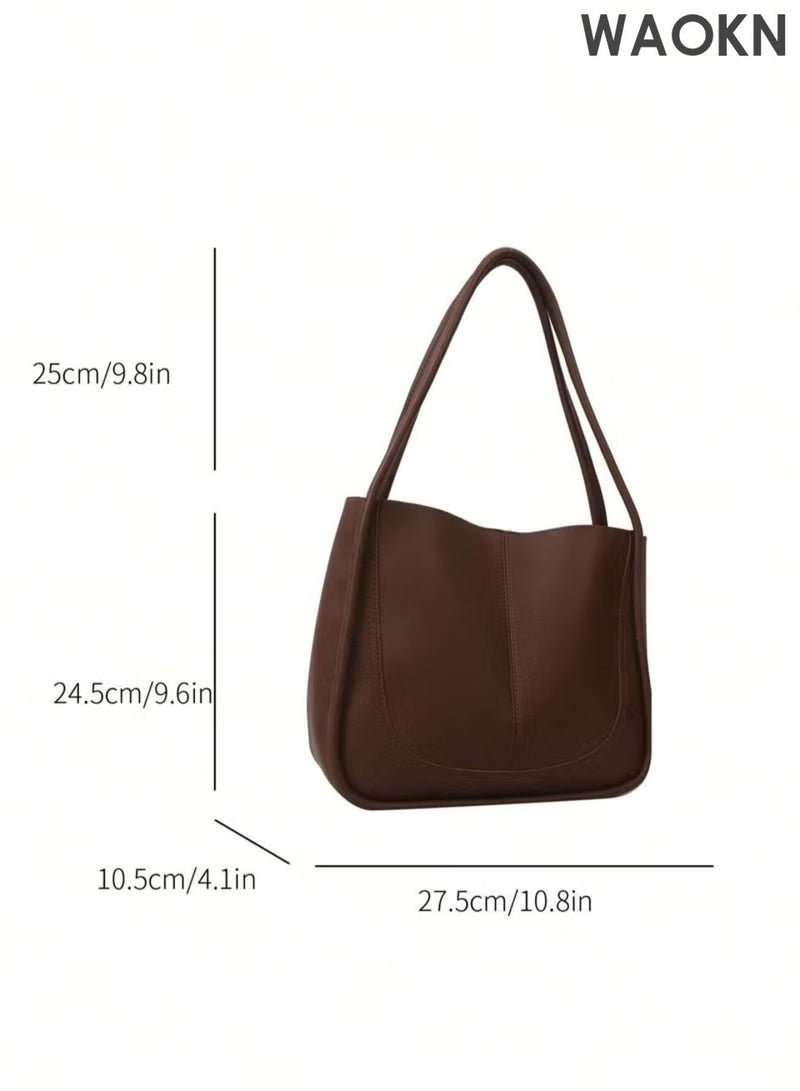 WAOKN Vintage large capacity shoulder bag, casual and simple fashion, commuting shoulder tote bag with small pendant, casual handbag, can be used for work, school, etc. (coffee color). - Image 3