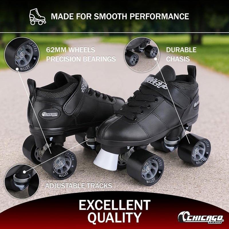 Chicago Skates Bullet Speed Quad Roller Skates â€“ Durable, Top Performance Indoor/Outdoor Youth Skate Shoes for Women & Men Beginner 62mm Urethane Wheels & Low-Cut Ankle Boots for Agility - Image 4