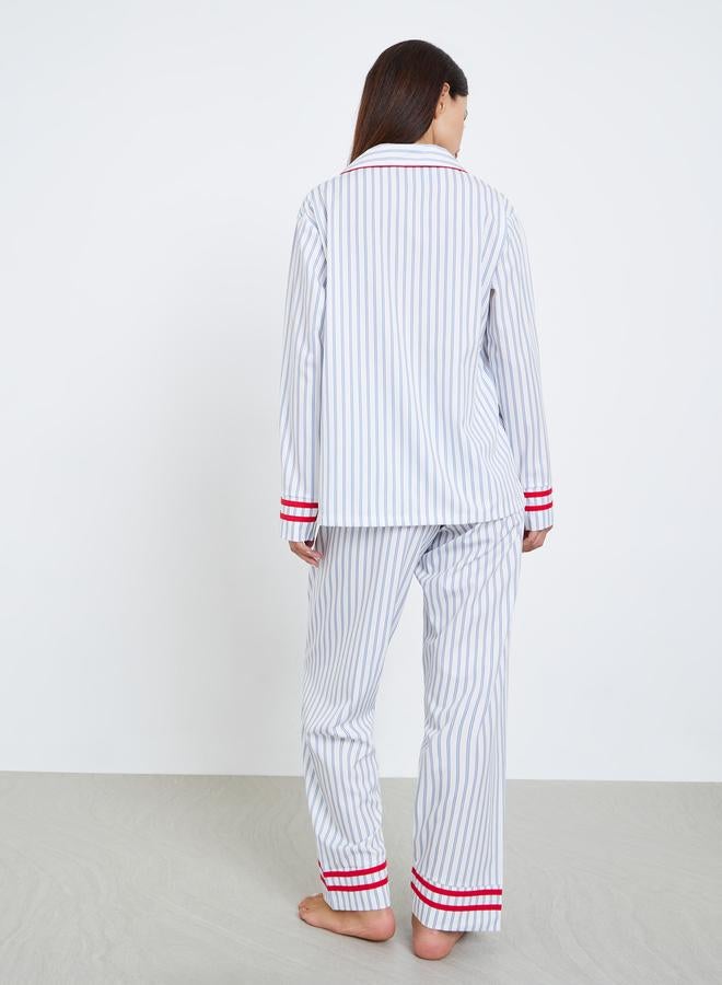 ستايلي طقم بيجاما من بنطال وبلوزة مخططة بتفاصيل مُتباينة - Image 5