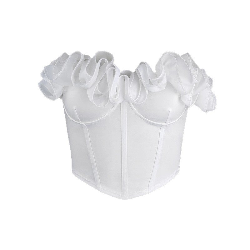 Sweet White French Vintage Petal Ruffle Strapless Tube Top Camisole - Image 5