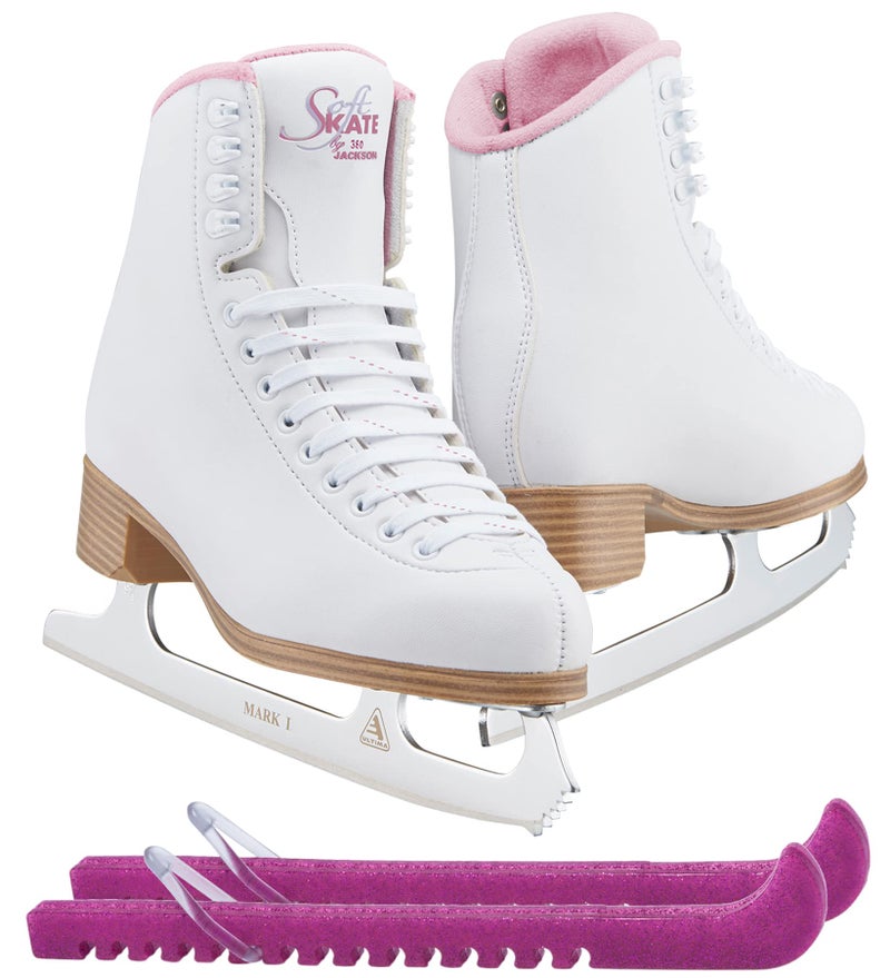 SKATE GURU Jackson Classic JC381 Pink Lining Figure Ice Skates - Girls 2 - Bundle with Skate Guards - Image 1