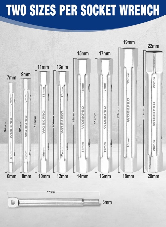 WORKPRO 9-Piece Shower Valve Socket Wrench Set with Bar Handle, for Bathroom Removal of Tub and Shower Valves, Home Plumbing Repairs, Double-Ended, Storage Bag Included - Image 2