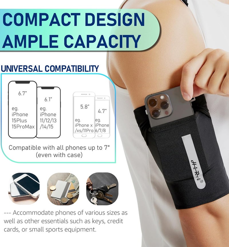 HiRui Running Armband Sleeve Universal Sports Armband Cell Phone Holder Armband for Exercise Workout, Compatible with iPhone 16/15/14/13/Plus/Pro Samsung Galaxy All Phones (XL, Black) - Image 5