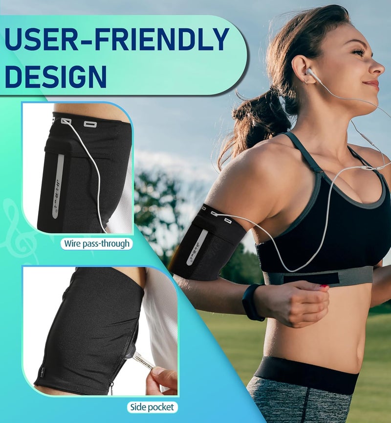 HiRui Running Armband Sleeve Universal Sports Armband Cell Phone Holder Armband for Exercise Workout, Compatible with iPhone 16/15/14/13/Plus/Pro Samsung Galaxy All Phones (XL, Black) - Image 3