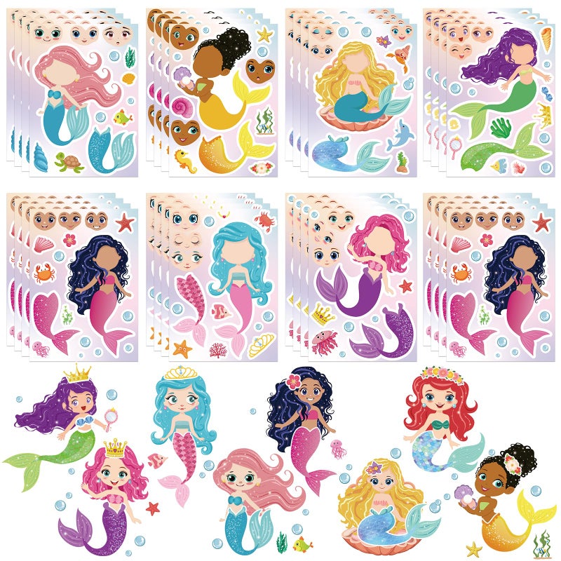 Hxezoc 32 Sheets Make Your Mermaid Stickers Creative Fun Mermaid Game Sticker Kits for Kids Birthday Party Favors DIY Art Crafts Supplies - Image 3