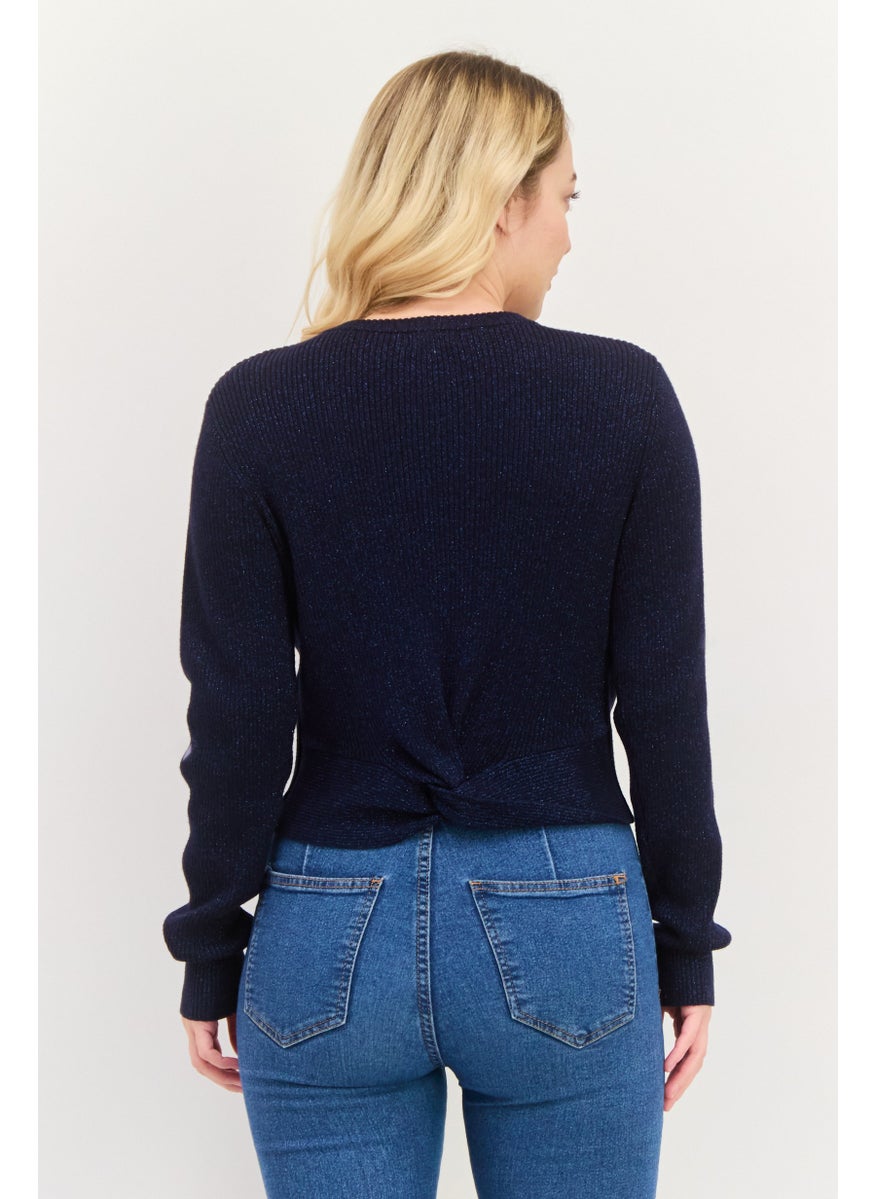 ESPRIT Women Round Neck Ribbed Sweater, Navy  - Image 3