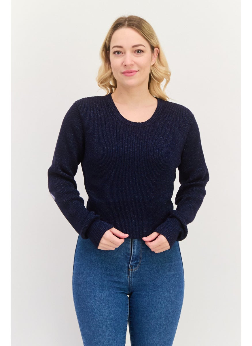 ESPRIT Women Round Neck Ribbed Sweater, Navy  - Image 1