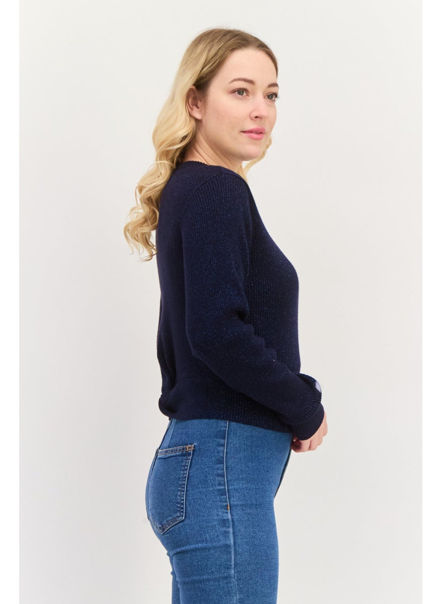 ESPRIT Women Round Neck Ribbed Sweater, Navy  - Image 2
