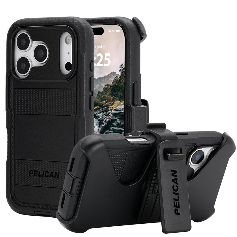 Pelican Voyager iPhone 17 Pro Case [Compatible with MagSafe] Rugged Phone Case w/ 24ft Military-Grade Drop Protection - Heavy Duty Phone Cover w/Belt Clip Holster for iPhone 17 Pro - Black - Image 1