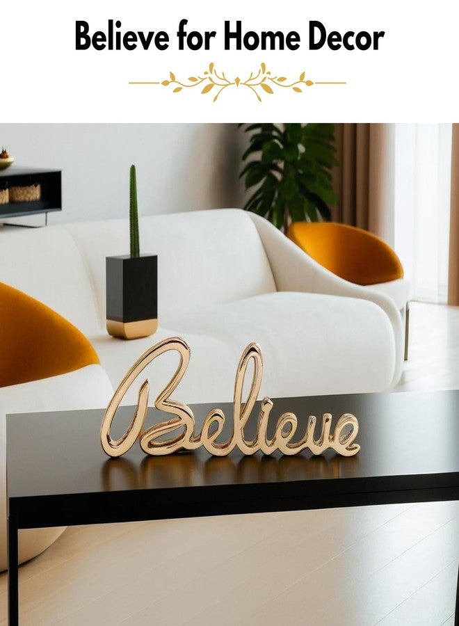 HEYEARTH Words Believe Sign Decor |Decorative Items for Home Living Room | Metal Word Sign Board Centerpiece | Cutout Believe Sign | Decoration for Room, Kitchen, Gallery, Office Believe-Gold - Image 3