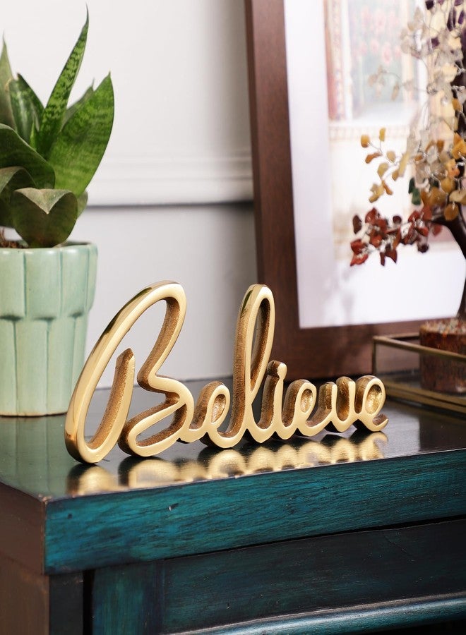 HEYEARTH Words Believe Sign Decor |Decorative Items for Home Living Room | Metal Word Sign Board Centerpiece | Cutout Believe Sign | Decoration for Room, Kitchen, Gallery, Office Believe-Gold - Image 2
