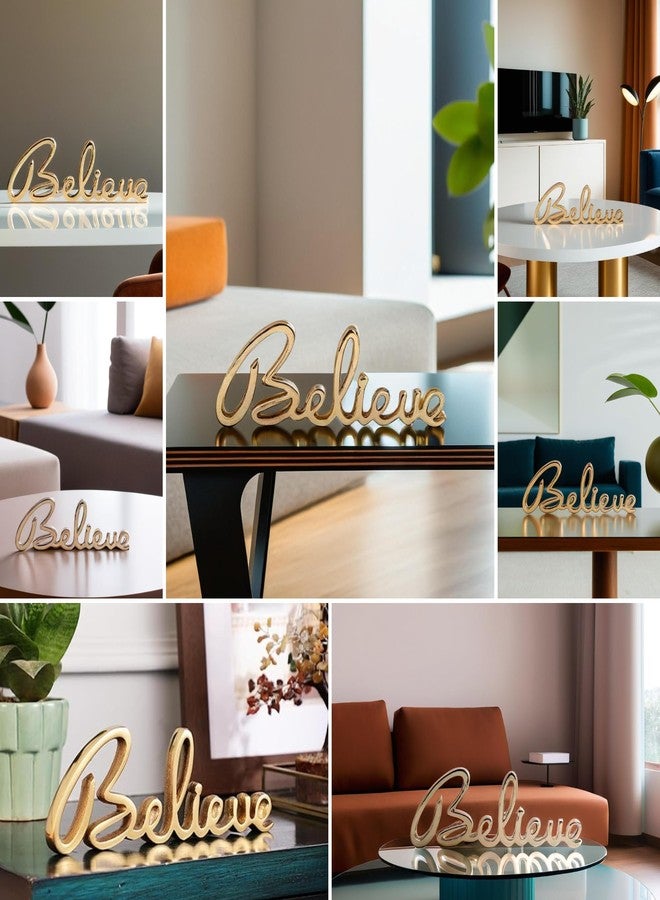 HEYEARTH Words Believe Sign Decor |Decorative Items for Home Living Room | Metal Word Sign Board Centerpiece | Cutout Believe Sign | Decoration for Room, Kitchen, Gallery, Office Believe-Gold - Image 4
