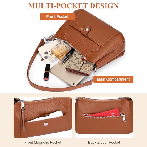 Over Earth Genuine Leather Small Hobo Crossbody Bags for Women Shoulder Purses and Handbags(O189E Brown) - Image 5