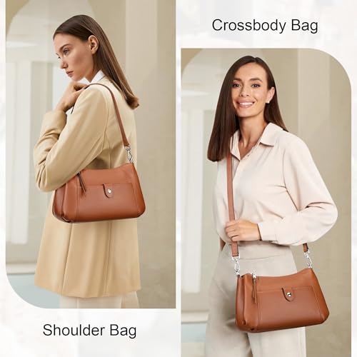 Over Earth Genuine Leather Small Hobo Crossbody Bags for Women Shoulder Purses and Handbags(O189E Brown) - Image 2