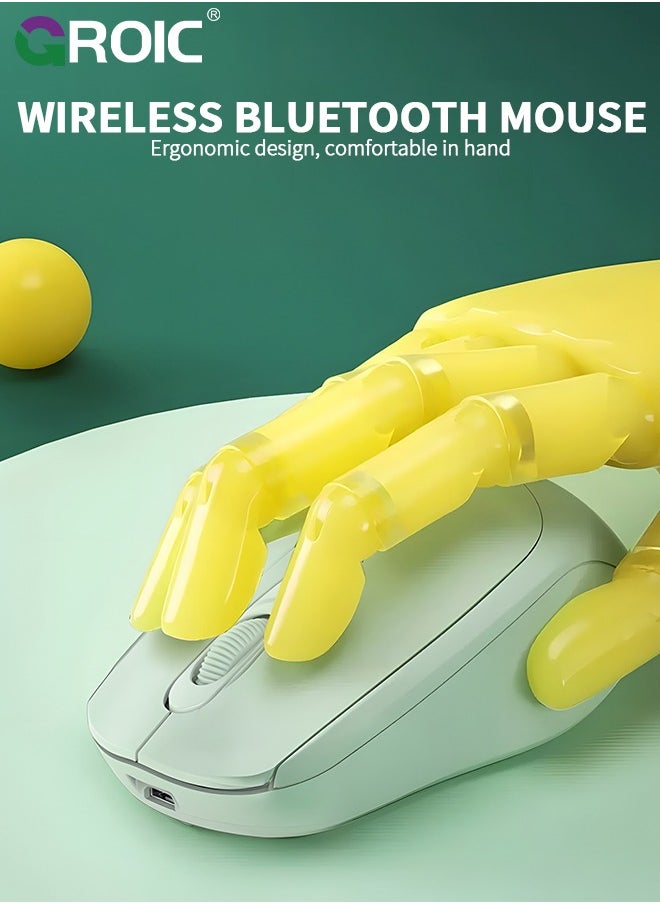 GROIC - Light Green Bluetooth Mouse, Rechargeable Wireless Mouse for Laptop/iPad/MacBook Pro/Air, Silent Mouse Portable Slim for Surface Pro/PC/Lenovo/Samsung Tablet - Image 1