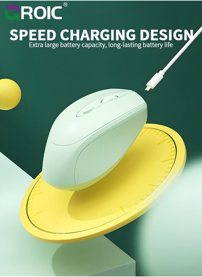 GROIC - Light Green Bluetooth Mouse, Rechargeable Wireless Mouse for Laptop/iPad/MacBook Pro/Air, Silent Mouse Portable Slim for Surface Pro/PC/Lenovo/Samsung Tablet - Image 1