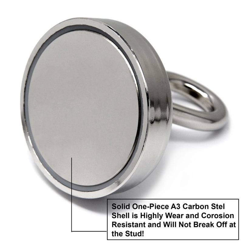 CMS MAGNETICS - (500-Pound Pull Force) 75mm Diameter Neodymium Cup Magnet with Eye Bolt | Strong, Stainless Steel | Fishing Magnet, Lifting, Science, Research, DYI - Image 4
