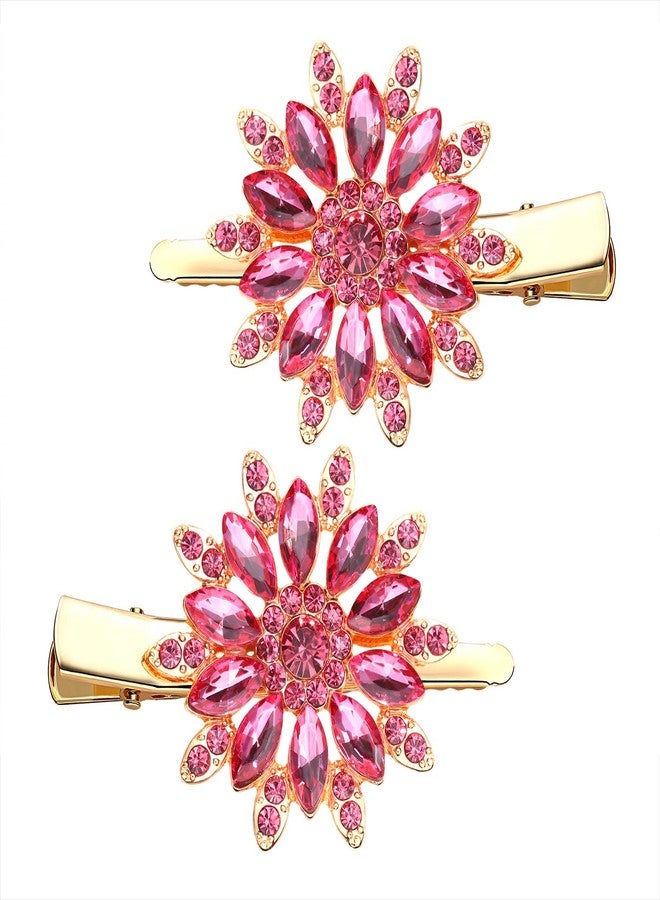 HSWE Crystal Hair Clips Large Sparkle Rhinestone Flower Design Alligator Metal Clip Non-Slip Floral Duckbill Hairpins Bling French Fancy Hair Barrettes for women Girls Hair Jewelry Accessories - Image 1