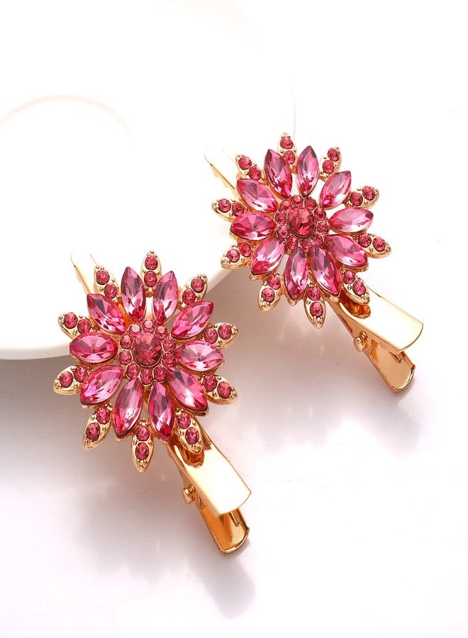 HSWE Crystal Hair Clips Large Sparkle Rhinestone Flower Design Alligator Metal Clip Non-Slip Floral Duckbill Hairpins Bling French Fancy Hair Barrettes for women Girls Hair Jewelry Accessories - Image 5