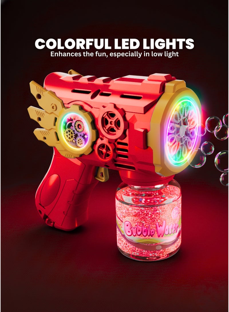 vexa pro Bubble Gun for Kids with LED Lights, Automatic Multi-Hole Bubble Machine, 80ml Bubble Solution – Red - Image 3