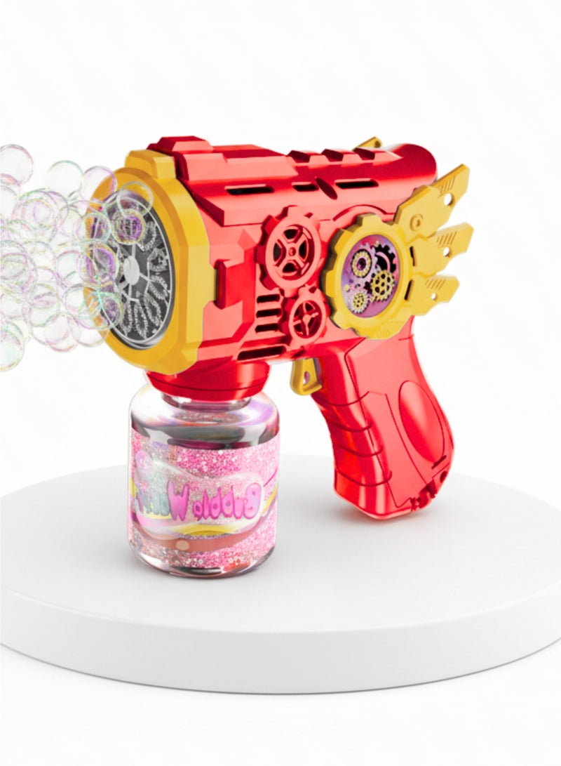 vexa pro Bubble Gun for Kids with LED Lights, Automatic Multi-Hole Bubble Machine, 80ml Bubble Solution – Red - Image 1