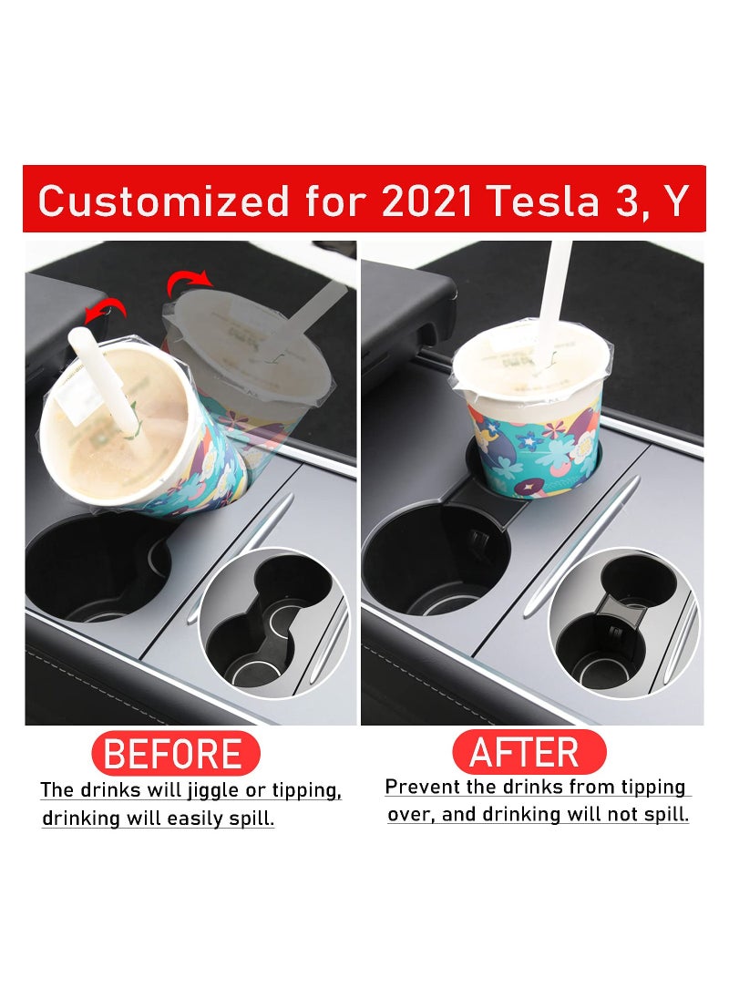 KASTWAVE - Cup Holder Limiter Insert for Tesla Model 3/ Y 2021, Car Center Console Water Cup Slot Slip Limit Clip with Refresh Console, Matte Black - Image 1