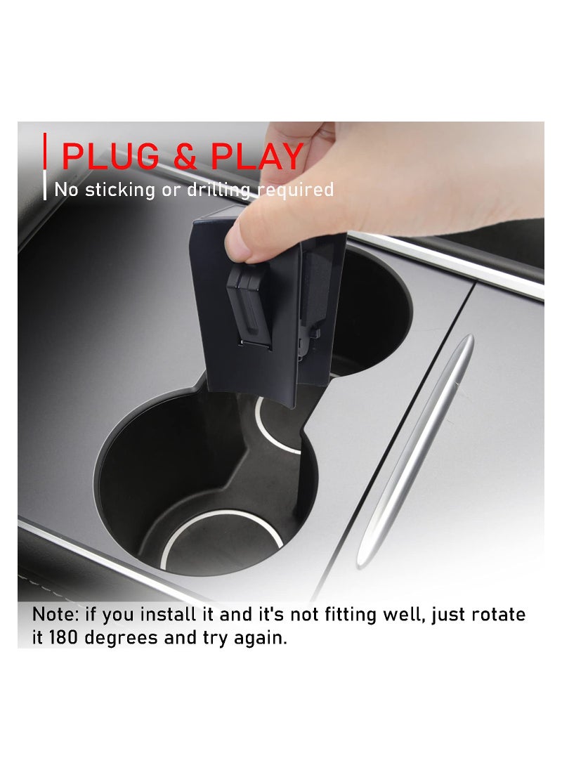 KASTWAVE - Cup Holder Limiter Insert for Tesla Model 3/ Y 2021, Car Center Console Water Cup Slot Slip Limit Clip with Refresh Console, Matte Black - Image 1