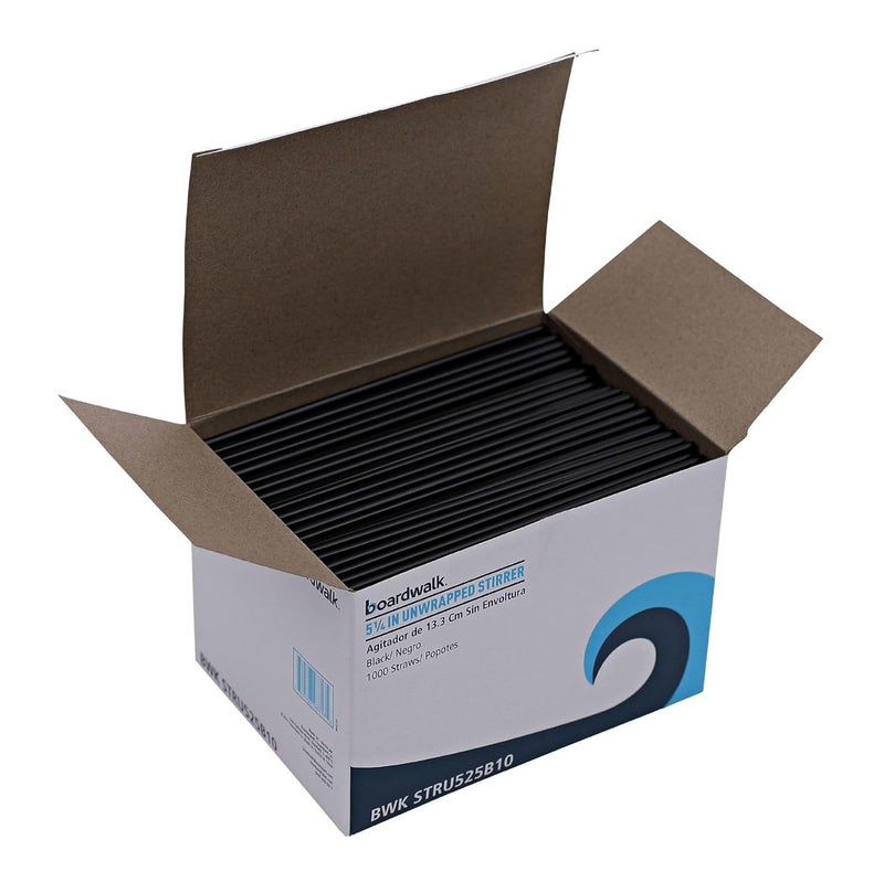 Boardwalk BWKSTRU525B10 525 in Single Tube Polypropylene StirStraws  Black 1000Pack 10 PacksCarton - Image 1