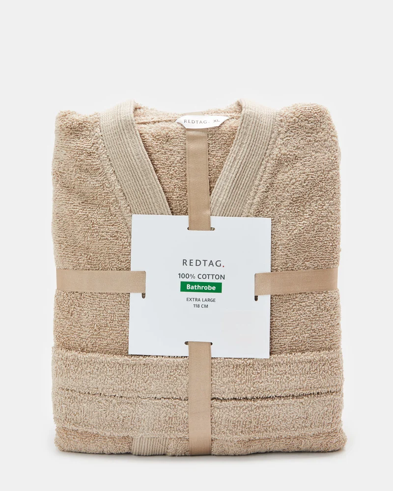 Redtag Beige Essence Kimono Bathrobe With Ribbed Border