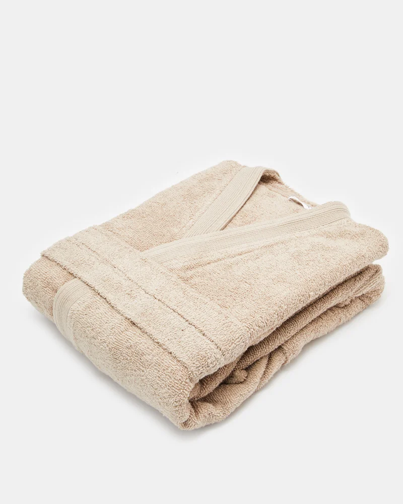 Redtag Beige Essence Kimono Bathrobe With Ribbed Border