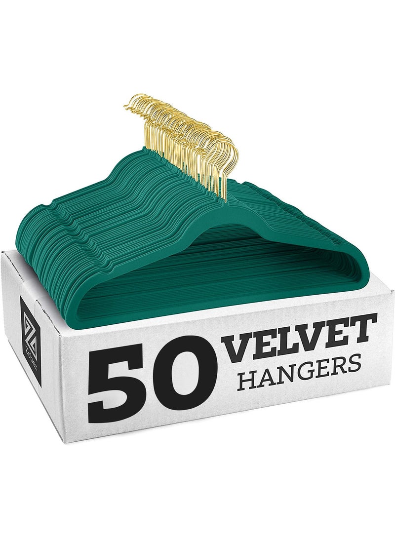 Y&D Peacock Green Gold Hook 50-Piece Flocking Clothes Drying Magic Anti Wrinkle Multi Function Anti Slip Hanger  - Image 1