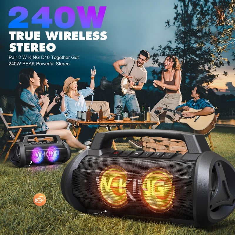 W-KING Portable Bluetooth Speaker, 120W Max/110dB/IPX6/BT5.4/42H/DSP/RGB/4 Drivers/70W Deep Bass/Wireless Stereo Pairing, Large Party Boombox, Must-Have for 4th of July BBQ, Beach & Outdoor Summer Fun - Image 5