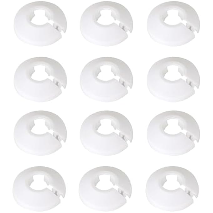 12PCS RADIATOR PIPE COVERS WHITE RADIATOR PIPE COLLARS, WATER PIPE COVER DECORATION WALL PIPE COVER, PLASTIC WHITE RADIATOR PIPE COVERS FOR 15MM DIAMETER PIPE DECORATION - Image 1
