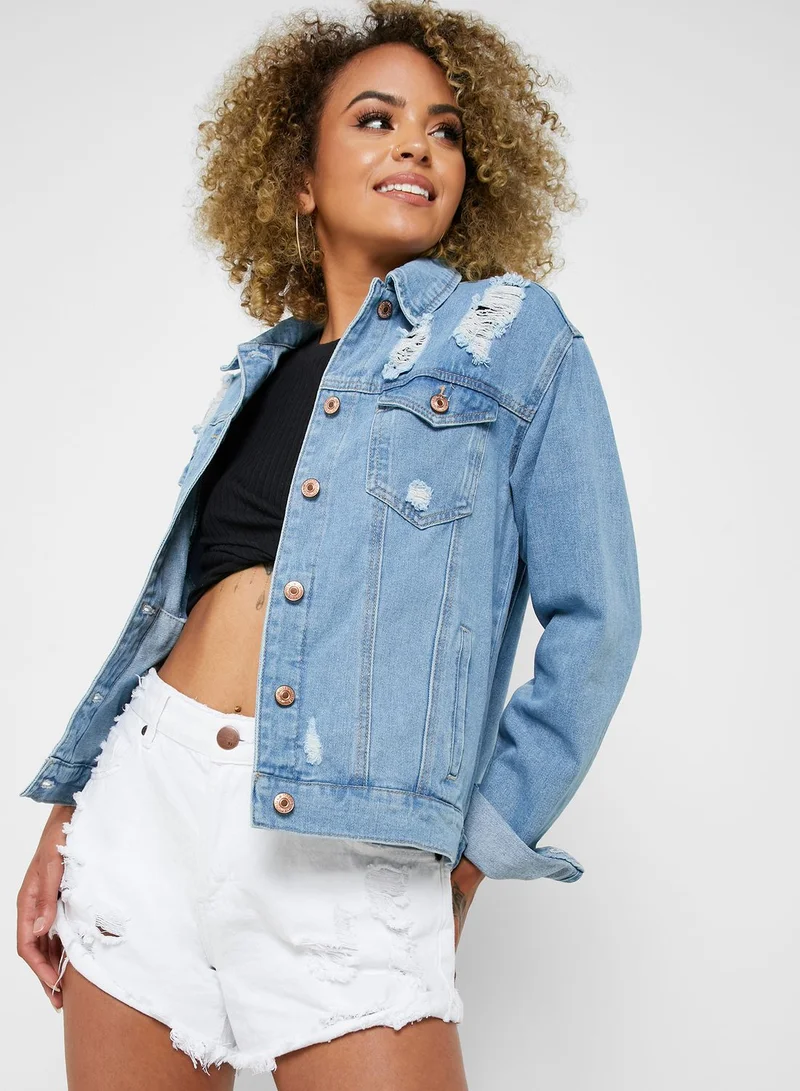 FOREVER 21 Distressed Denim Jacket