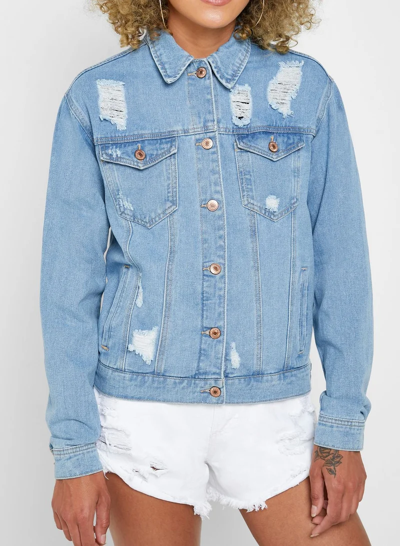 FOREVER 21 Distressed Denim Jacket