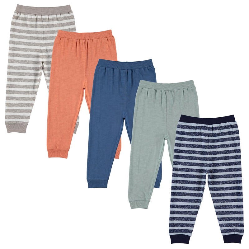 Cudlie 5-Pack Baby Boys Jogger Pants, Lightweight Tapered Fit Sweatpants, Active/Lounge Jogger for Boys, Stripe/12M - Image 1
