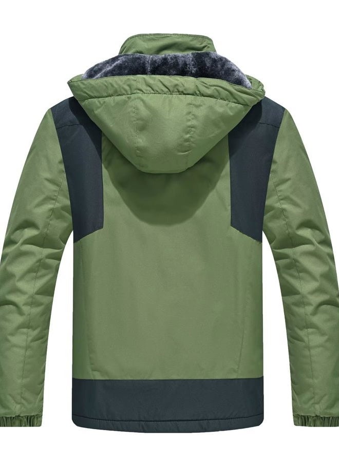 Zoofly Men's Mountain Ski Jacket Waterproof Fleece Liner Snow Coat Warm Winter Windproof Hooded Raincoat, Green, 3XL - Image 2