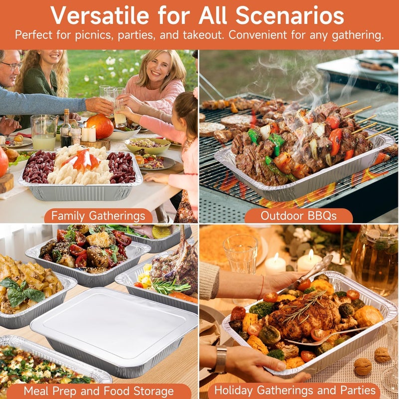 Lideropa Disposable Aluminum Foil Pans with Lids 9x13-25 Pack Aluminum Foil Pans, Heavy Duty Aluminum Baking Pans for Cooking, Storing, Prepping, and Freezing Food - Image 4