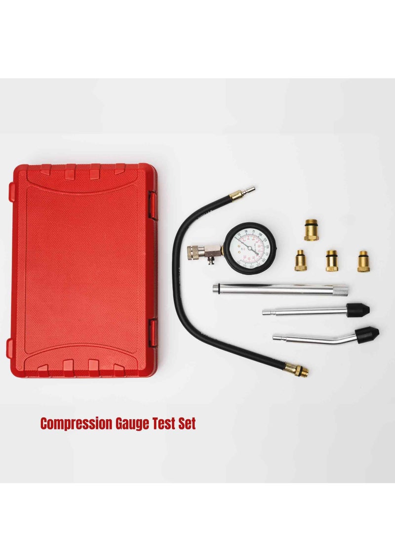 Mordely Engine Cylinder Compression Tester Kit with Extender Tubes, 5 Spark Plug Adapters (M10, M12, M14, M16, M18), Dual Scale Compression Gauge, and Quick Check Rubber Cones  - Image 2