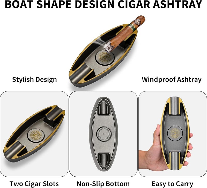 Portable Cigar Ashtray with 2 Cigar Holders - Unique Design for Indoor and Outdoor Use - Image 2