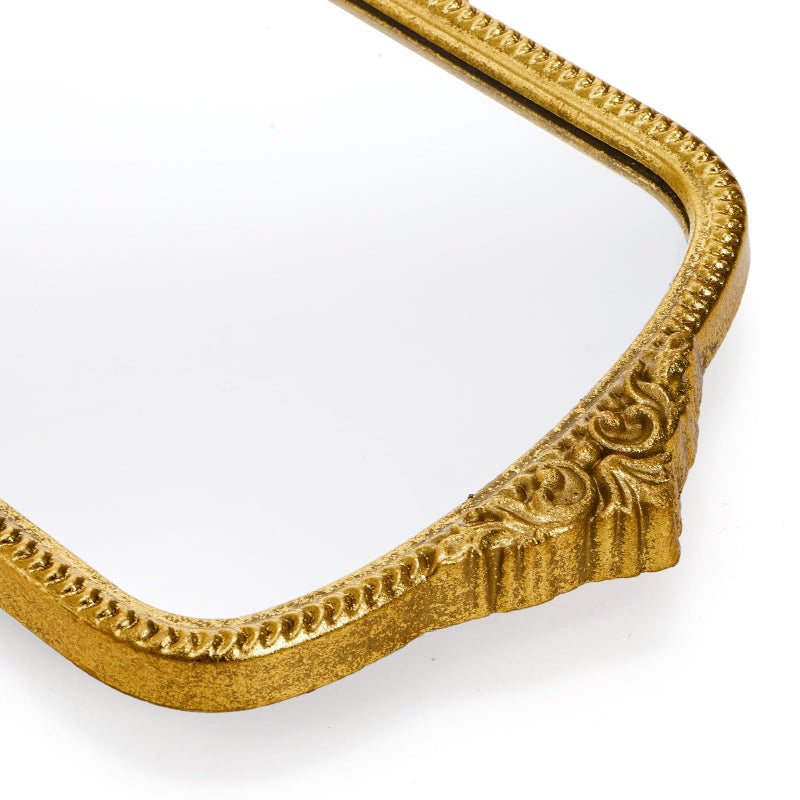 ZOOFOX Vintage Vanity Desk Table Mirror, 11.8" x 9.6" Arched Antique Makeup Mirror with Full Wooden Frame, Small Standing Carved Baroque Mirror for Living Room, Bedroom Dresser, Desktop Decor - Image 3
