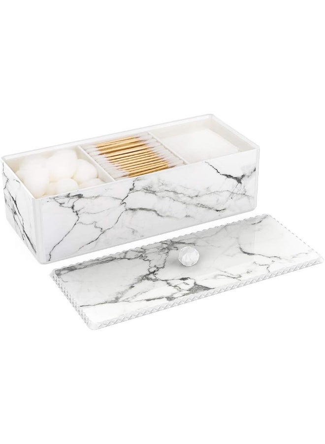 Luxspire Cotton Swab Holder With Lid, Marble Pattern Cotton Ball Dispenser Case, Makeup Canister Jar For Cotton Pads Bud, Storage Box Cosmetics Countertop Organizer Containers With 3 Compartments  - Image 5