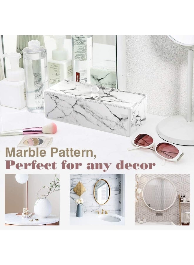 Luxspire Cotton Swab Holder With Lid, Marble Pattern Cotton Ball Dispenser Case, Makeup Canister Jar For Cotton Pads Bud, Storage Box Cosmetics Countertop Organizer Containers With 3 Compartments  - Image 4