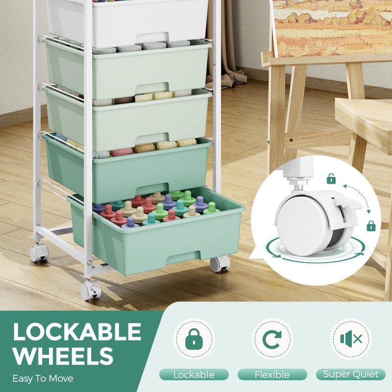 APEXCHASER Rolling Storage Cart with 6 Drawers and Wooden Tabletop, Lockable Wheels Utility Cart for Art Studios, Office Supplies & Craft Room Organization (Green) - Image 4