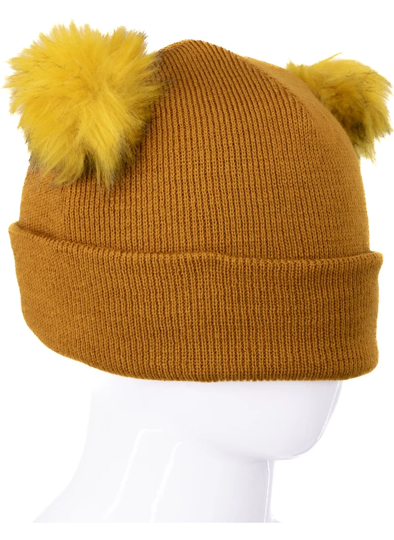 Oppland Girls Winter Thick Beanie Double Pompom Model Cotton Folded Warm Flexible Comfortable