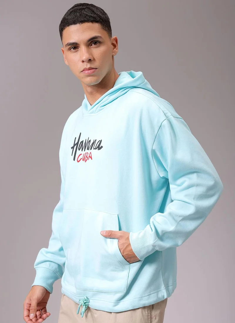ذا انديان كراج كو Men Oversized Placement Print Overhead Hooded Sweatshirt