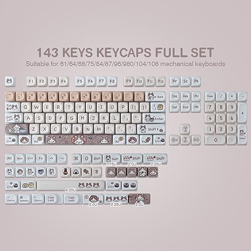 TYRIXKI PBT Keycaps 143 Keys Cute Keycaps Dye-Sublimation Kitty-cat Keycaps Set MOA Profile Custom Keycaps for Cherry Gateron MX Swithes Mechanical Keyboards - Image 2