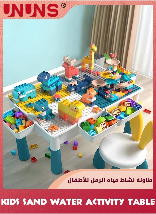 UNUNS Small Activity Table For Toddlers 1-3,Kids Multi-Functional Table And Chair,Playing Building Blocks,Marble Run Toy,Sand&Water,Color Dough,Drawing&Learning,Boy Girl Study Activity Table  - Image 1