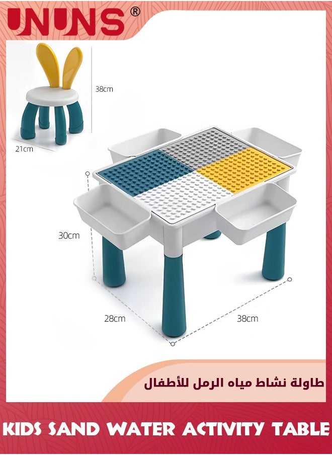 UNUNS Small Activity Table For Toddlers 1-3,Kids Multi-Functional Table And Chair,Playing Building Blocks,Marble Run Toy,Sand&Water,Color Dough,Drawing&Learning,Boy Girl Study Activity Table  - Image 2