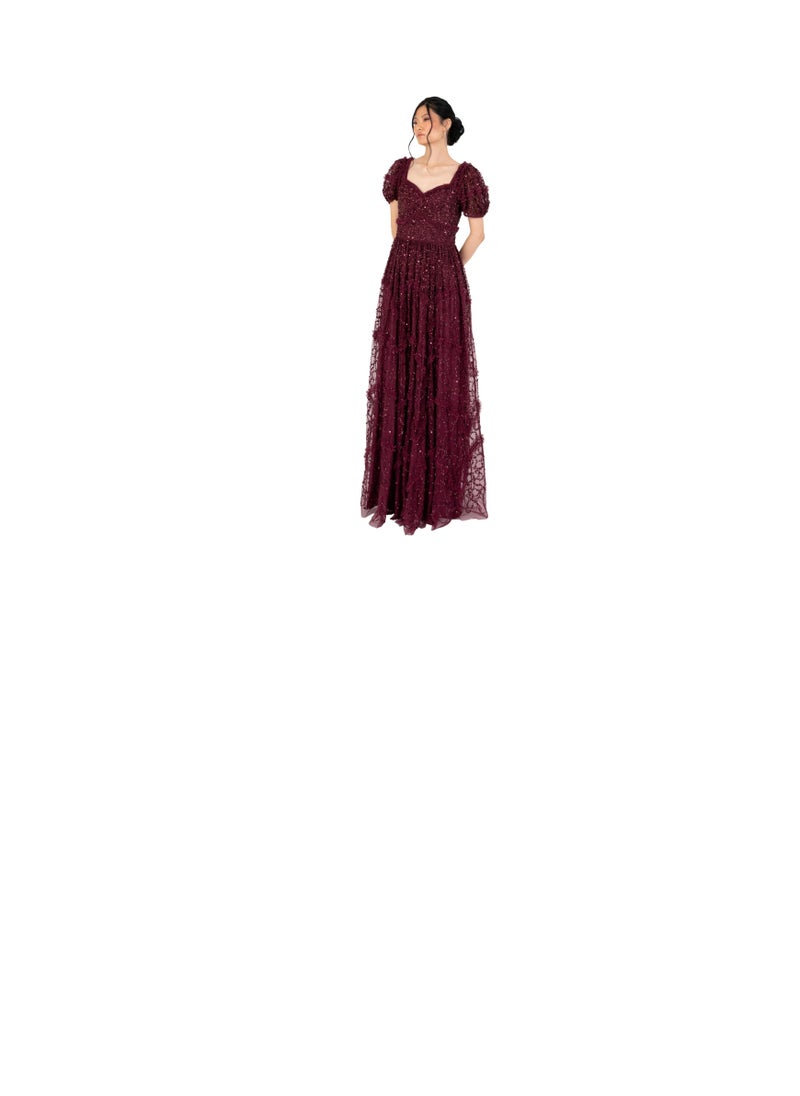 Maya Maya Deluxe Women's Womens Maxi Dress Ladies Embellished Frilly Sweetheart Neckline Short Sleeve for Wedding Guest Bridesmaid Prom Ball Gown Dress (pack of 1)  - Image 1